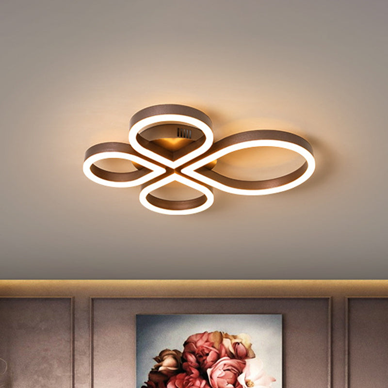 Led Acrylic Flush Mount Lighting Fixture In Warm/White Light Gold/Coffee Flower Design