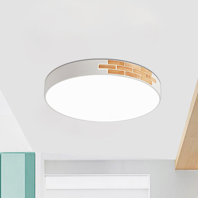 Minimalist Led Ceiling Light Fixture In White & Wood Flush Mount Choice Of 16 19.5 Or 23.5 Dia /