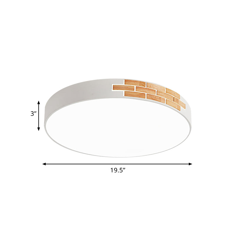 Minimalist Led Ceiling Light Fixture In White & Wood Flush Mount Choice Of 16’ 19.5’ Or 23.5’ Dia