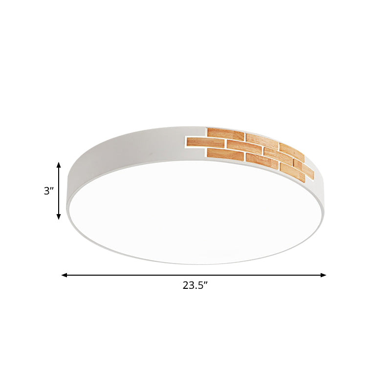 Minimalist Led Ceiling Light Fixture In White & Wood Flush Mount Choice Of 16’ 19.5’ Or 23.5’ Dia