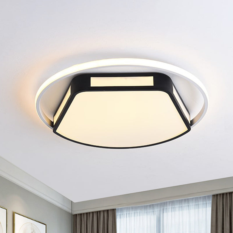 Minimalist Led Flush Mount Ceiling Light In White/Black 16’/19.5’ Round/Square For Bedroom
