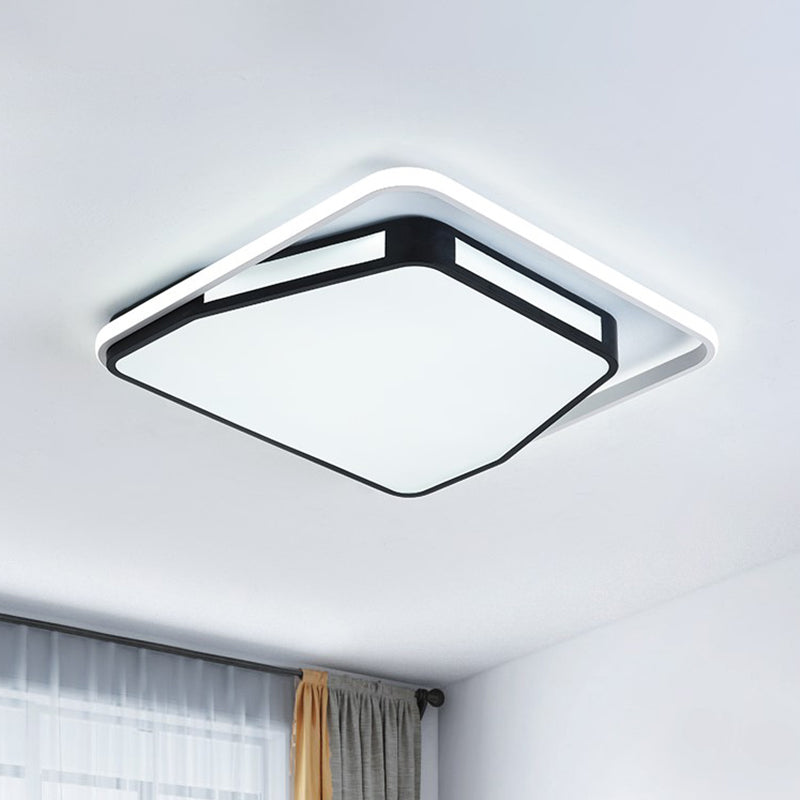 Minimalist Led Flush Mount Ceiling Light In White/Black 16’/19.5’ Round/Square For Bedroom
