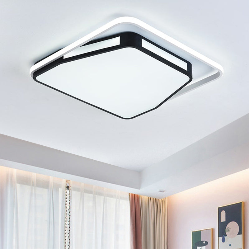 Minimalist Led Flush Mount Ceiling Light In White/Black 16’/19.5’ Round/Square For Bedroom