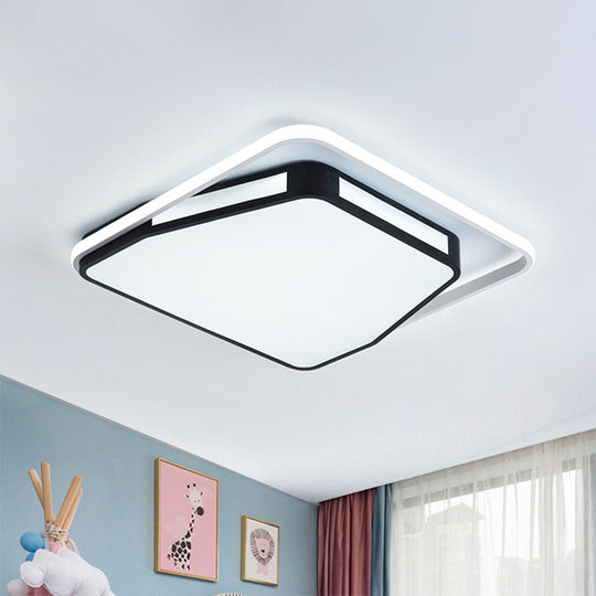 Minimalist Led Flush Mount Ceiling Light In White/Black 16/19.5 Round/Square For Bedroom