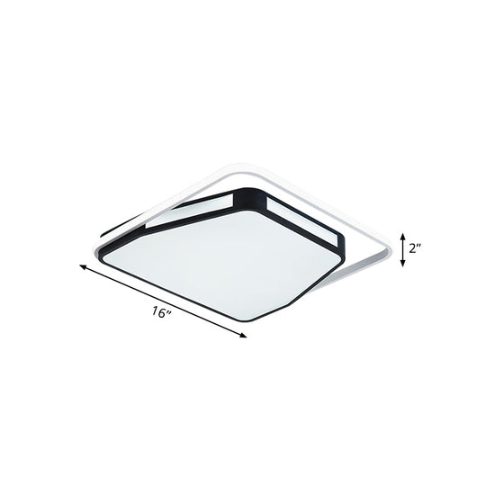 Minimalist Led Flush Mount Ceiling Light In White/Black 16’/19.5’ Round/Square For Bedroom