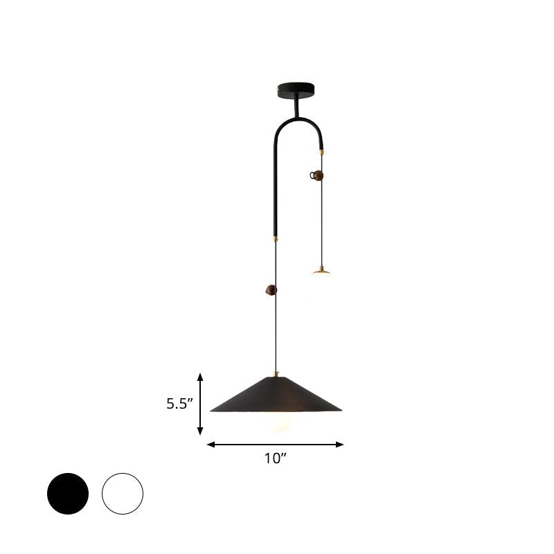 Modernist Orb Opal Glass Pendant Light With 2 Bulbs White/Black 10/14 Wide