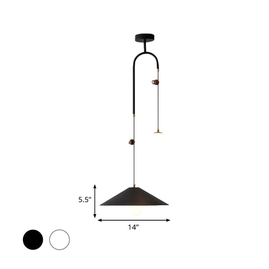 Opal Glass Multi Light Pendant Lamp With Iron Shade - Modern 2 Bulbs White/Black 10’/14’ Wide