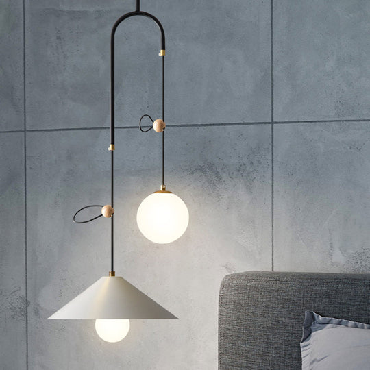 Modernist Orb Opal Glass Pendant Light With 2 Bulbs White/Black 10/14 Wide White / 10