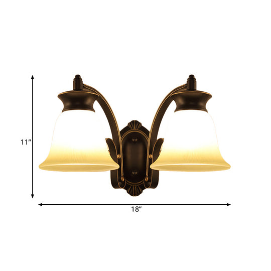 Traditional Black Bell Wall Sconce With Opal Glass For Bedroom Lighting