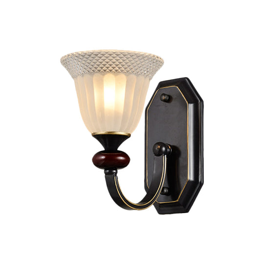 Metal Black Wall Mounted Curved Arm 1/2-Light Countryside Lighting Fixture With Clear Glass Shade