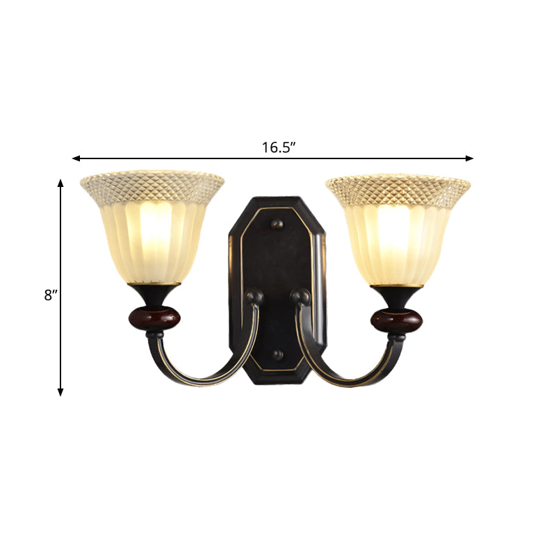 Metal Black Wall Mounted Curved Arm 1/2-Light Countryside Lighting Fixture With Clear Glass Shade