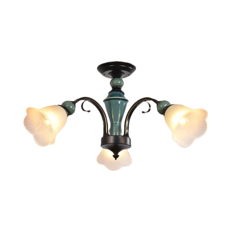 Rural Style Semi Flush Mount Light With Swooping Arm - Black Finish Ceiling Lighting For Living