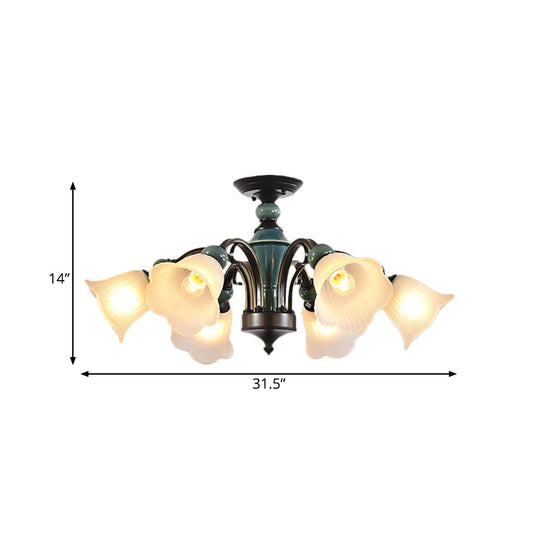 Rural Style Semi Flush Mount Light With Swooping Arm - Black Finish Ceiling Lighting For Living