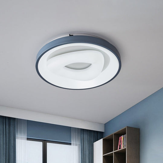 Modern Blue-White Led Ceiling Light With Acrylic Shade: Macaron Flush Mount Lamp