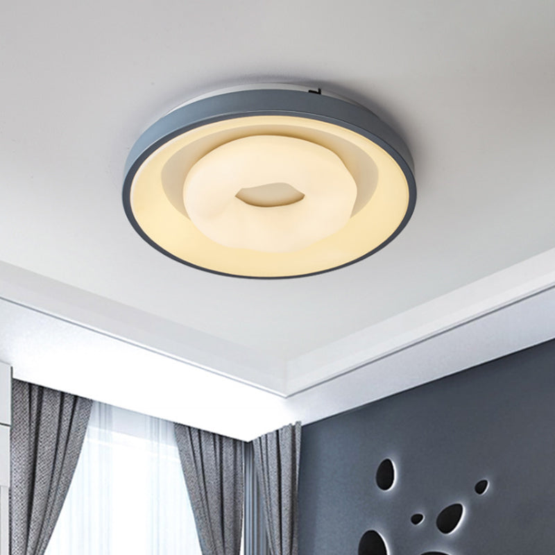 Modern Blue - White Led Ceiling Light With Acrylic Shade: Macaron Flush Mount Lamp