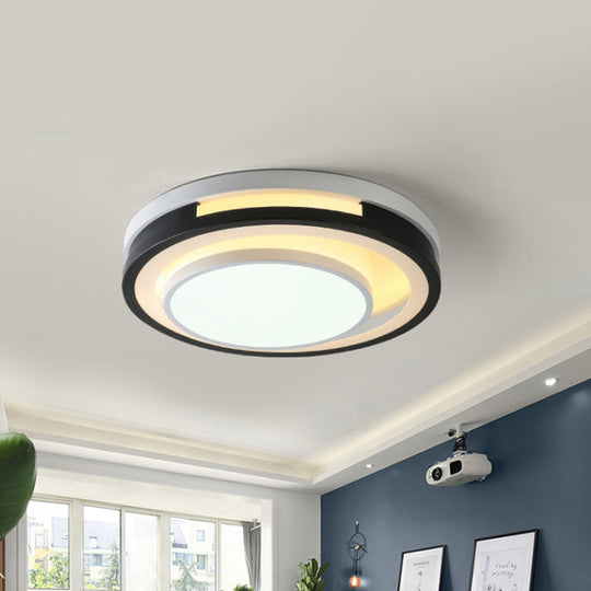 Modern Iron Led Ceiling Lamp With Black-White Cutouts And Warm/White Light / White