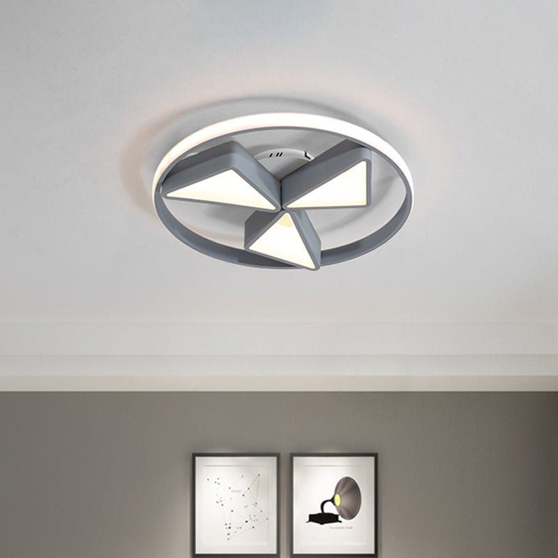Nordic Grey/White Led Iron Windmill Ceiling Flushmount Lamp With Warm/White Glow Ring