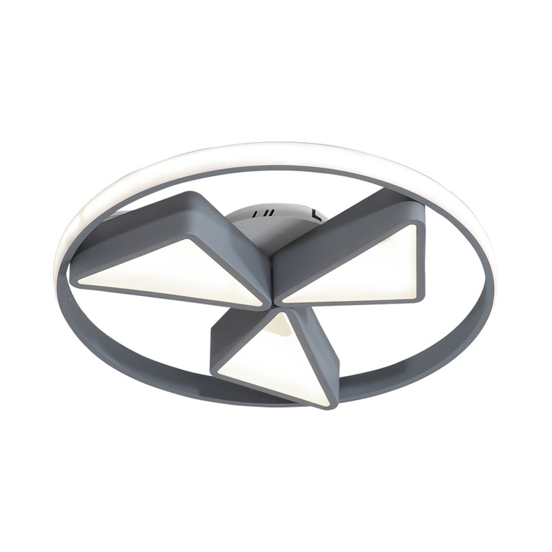 Nordic Grey/White Led Iron Windmill Ceiling Flushmount Lamp With Warm/White Glow Ring