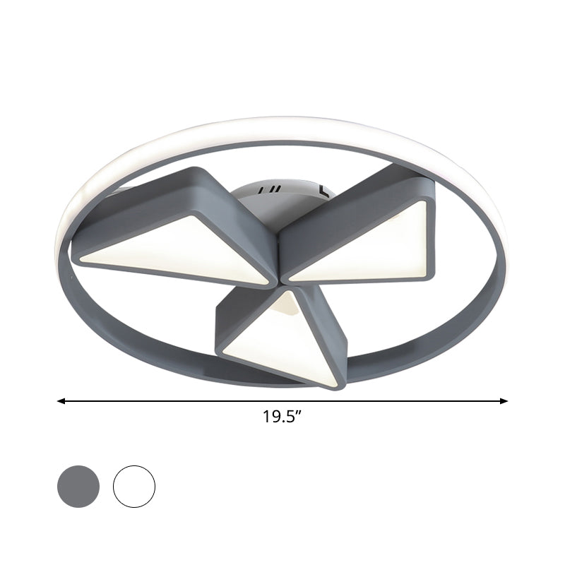 Nordic Grey/White Led Iron Windmill Ceiling Flushmount Lamp With Warm/White Glow Ring