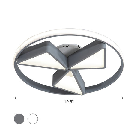 Nordic Grey/White Led Iron Windmill Ceiling Flushmount Lamp With Warm/White Glow Ring