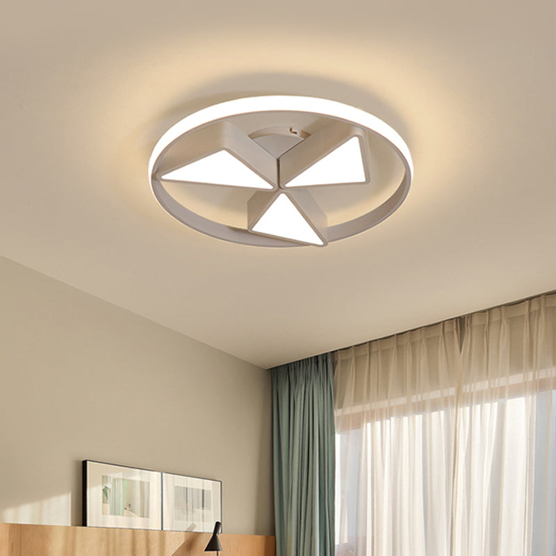 Nordic Grey/White Led Iron Windmill Ceiling Flushmount Lamp With Warm/White Glow Ring