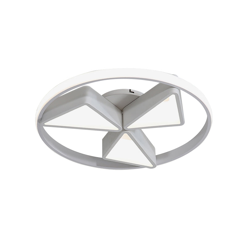 Nordic Grey/White Led Iron Windmill Ceiling Flushmount Lamp With Warm/White Glow Ring