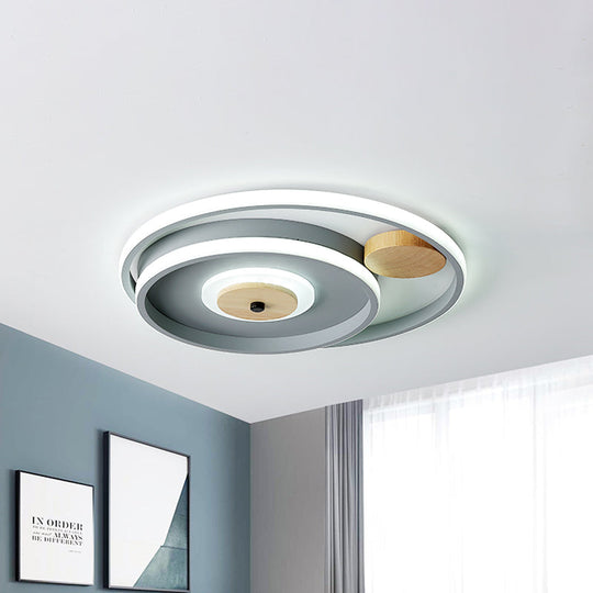 Nordic Acrylic Led Flush Mounted Lamp - Multi-Circle Grey Bedroom Ceiling Fixture 16.5/20.5 Inches