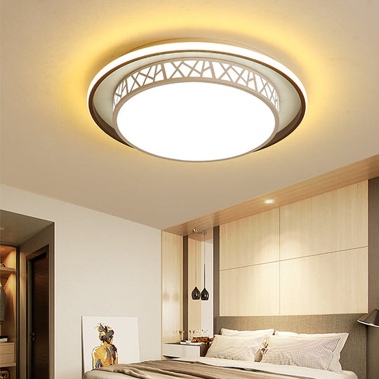 Modern Acrylic Bedroom Led Ceiling Lamp - Rounded Flush Mount Light With X-Line Side In Black/White
