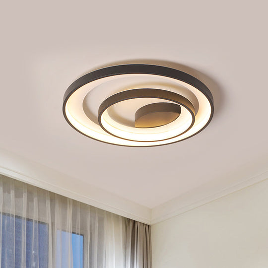 Modern Double Circle Iron Flush Light - 16.5’/20.5’ Wide Led Ceiling Lamp In Black With
