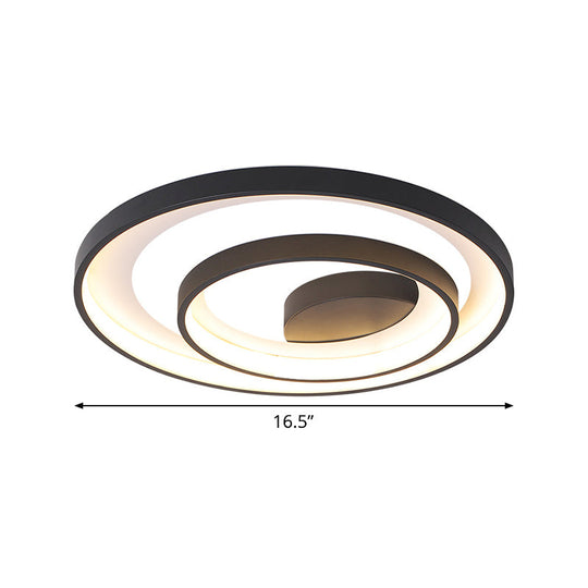 Modern Double Circle Iron Flush Light - 16.5’/20.5’ Wide Led Ceiling Lamp In Black With Warm/White