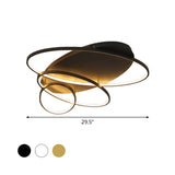 Contemporary Led Ceiling Flush Mount Lamp With Intersected Oval Design Black/White/Gold Finish And