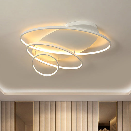 Contemporary Led Ceiling Flush Mount Lamp With Intersected Oval Design Black/White/Gold Finish And