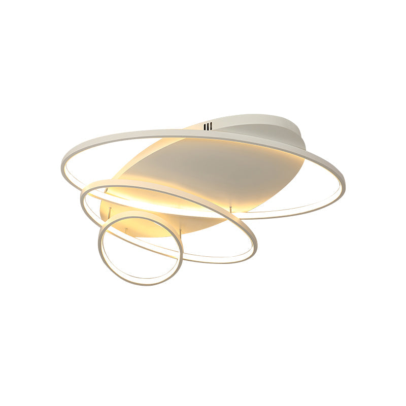 Contemporary Led Ceiling Flush Mount Lamp With Intersected Oval Design Black/White/Gold Finish And