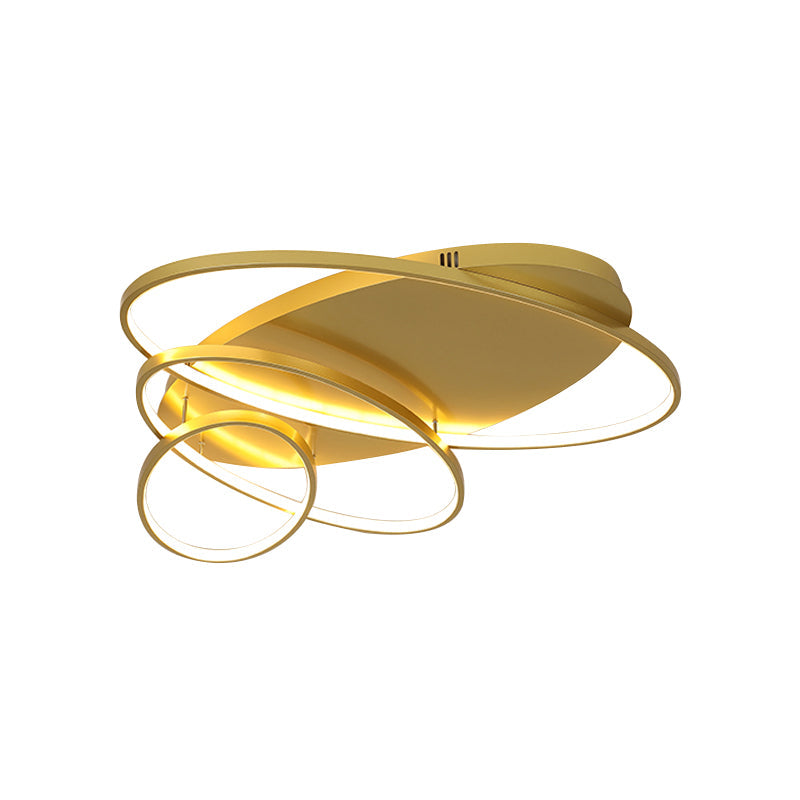 Contemporary Led Ceiling Flush Mount Lamp With Intersected Oval Design Black/White/Gold Finish And