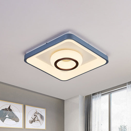Modern Acrylic Led Flush Mount Lamp With Blue - White Triangle Bubble And Circle Patterns - Square