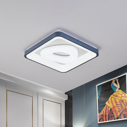 Modern Acrylic Led Flush Mount Lamp With Blue - White Triangle Bubble And Circle Patterns - Square