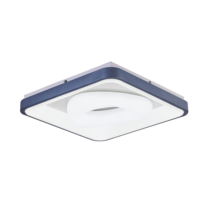 Modern Acrylic Led Flush Mount Lamp With Blue - White Triangle Bubble And Circle Patterns - Square