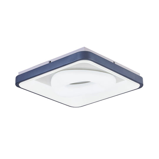 Modern Acrylic Led Flush Mount Lamp With Blue - White Triangle Bubble And Circle Patterns - Square