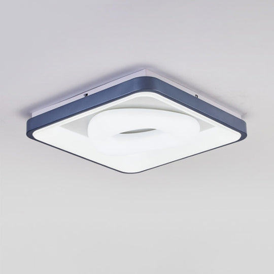 Modern Acrylic Led Flush Mount Lamp With Blue-White Triangle Bubble And Circle Patterns - Square