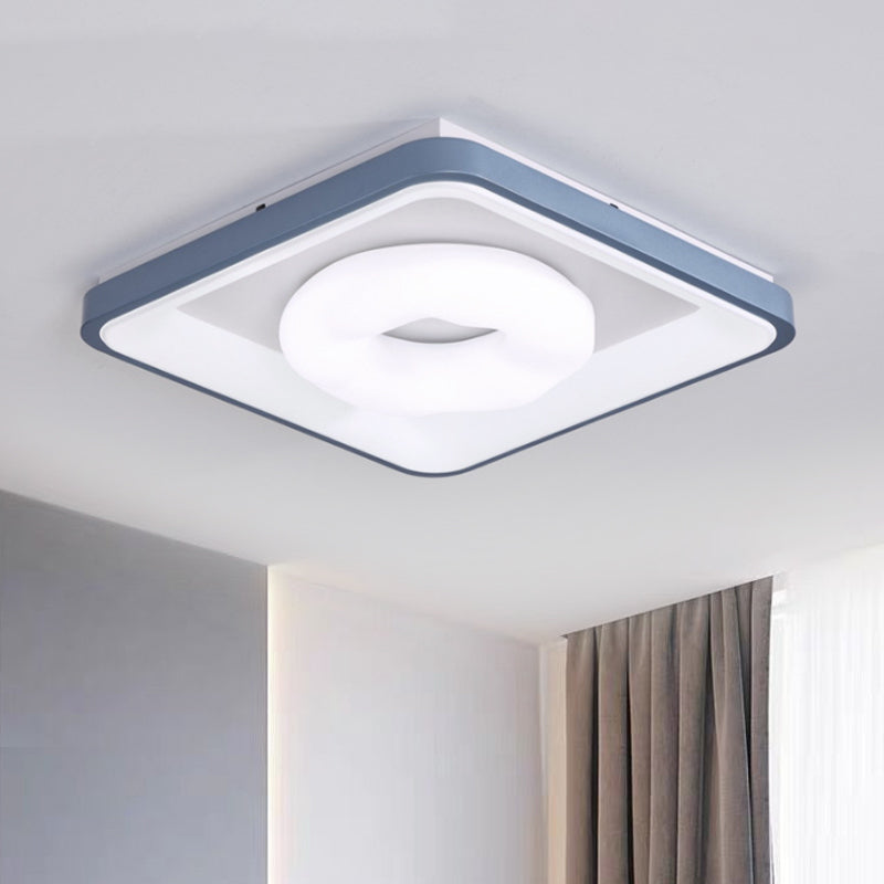 Modern Acrylic Led Flush Mount Lamp With Blue-White Triangle Bubble And Circle Patterns - Square