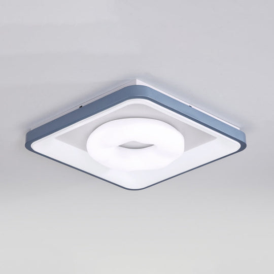 Modern Acrylic Led Flush Mount Lamp With Blue - White Triangle Bubble And Circle Patterns - Square