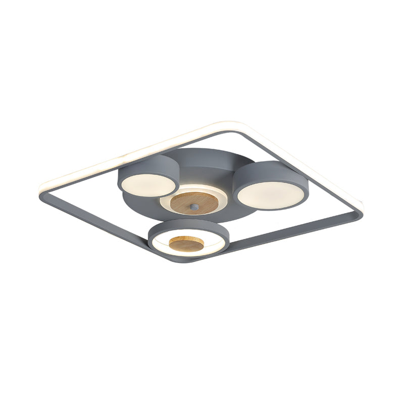 Modern Grey Square Led Ceiling Light With Nordic Iron Finish And Wood Accent