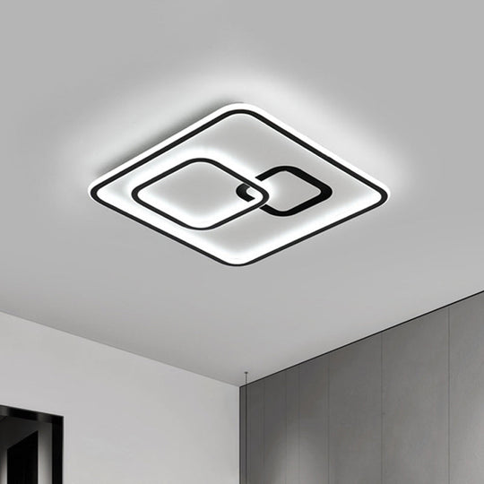 Sleek Black Led Flush Mounted Ceiling Light For Bedroom 16’/19.5’ Wide / 16’