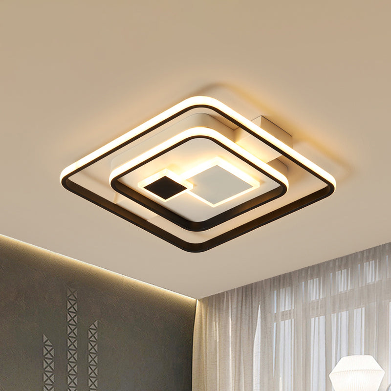 Checkered Acrylic Led Flush Mount Ceiling Light: Warm/White Black - White Modern Style