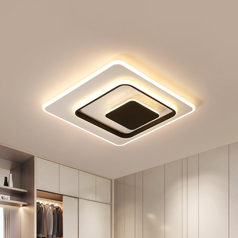 Ultra-Thin Triple Square Flush Light: Acrylic Black & White 16/19.5 Wide Led Ceiling Mount In