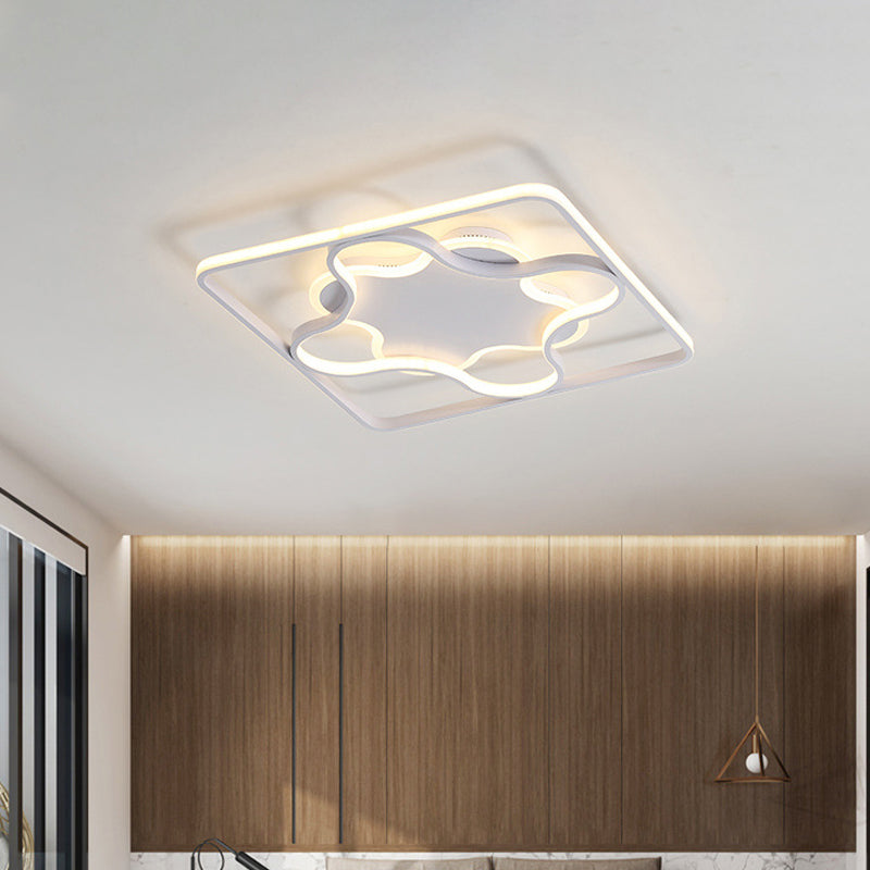 White/Warm Led Bedroom Flush Light: Minimalist Square & Petal Aluminum Ceiling Lamp 18’/21.5’ Wide
