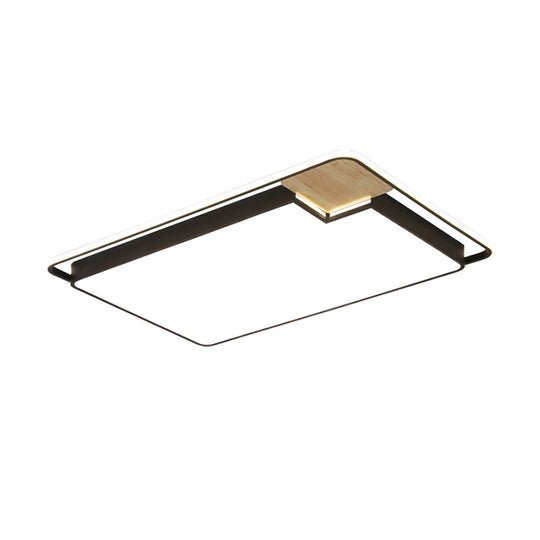 Nordic Acrylic Lounge Led Flush Mount Ceiling Light In Black-Wood Rectangular Splicing Surface