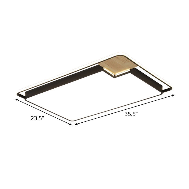Nordic Acrylic Lounge Led Flush Mount Ceiling Light In Black - Wood Rectangular Splicing Surface