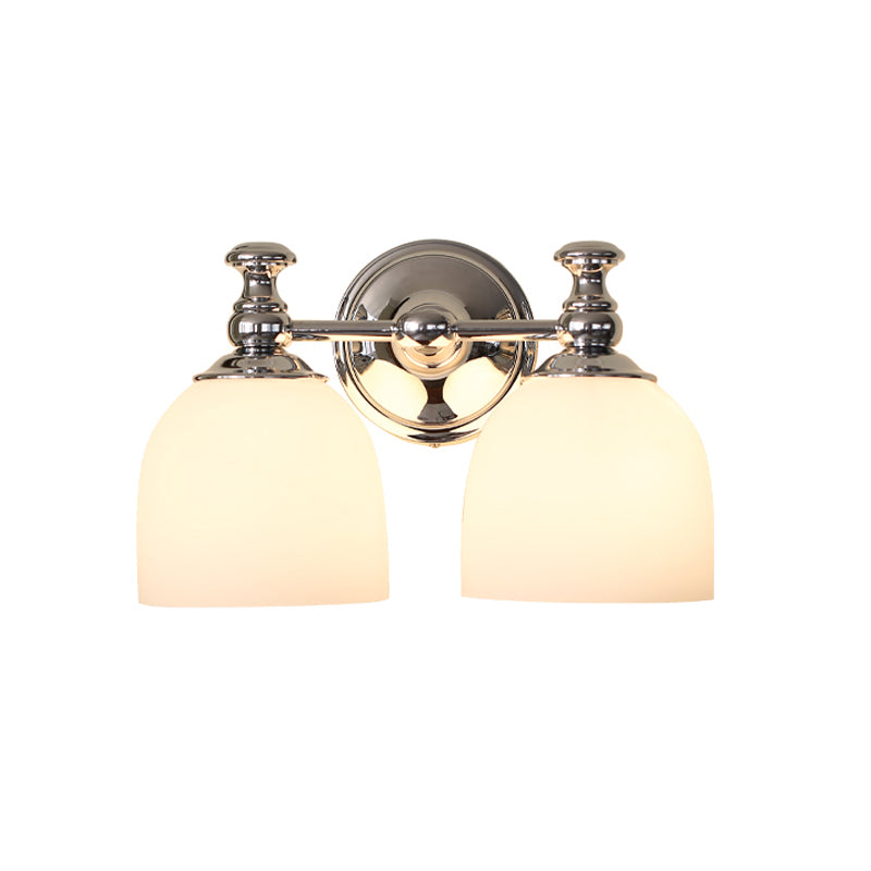 Milk White Glass Bell Wall Sconce: Traditional Indoor Lamp With 1/2-Bulb Chrome Mount