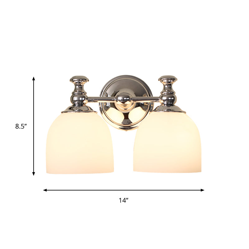 Milk White Glass Bell Wall Sconce: Traditional Indoor Lamp With 1/2-Bulb Chrome Mount